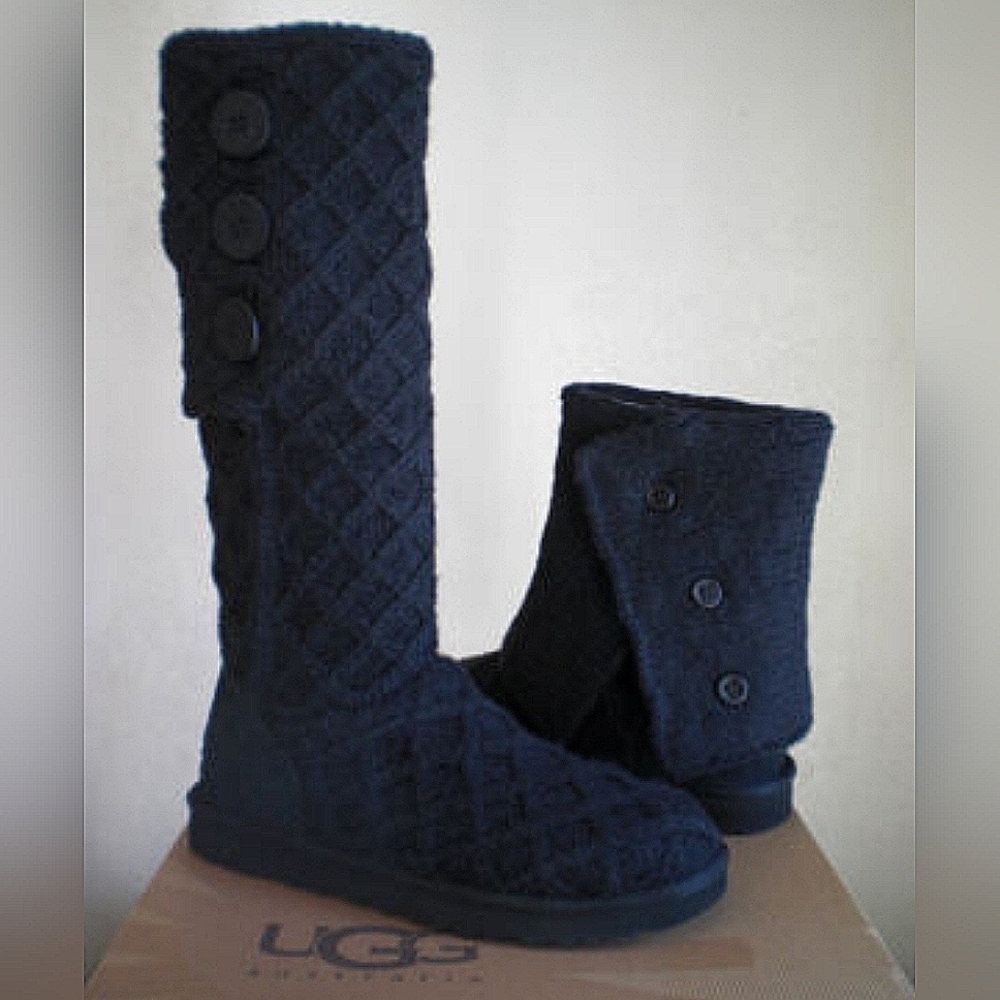UGG Australia Sweater Knit Lattice Cardy Black Women size 8